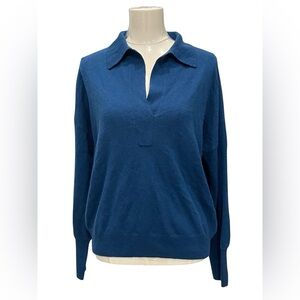 THE RESET R LABEL Jade Green cashmere wool blend v neck collared sweater